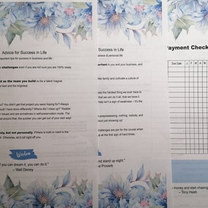 2024 Blue Floral Planner for Women, printable, includes 27 pgs, 2 pgs of tabs with words & blank, monthly, weekly, daily, budget, goals image 2