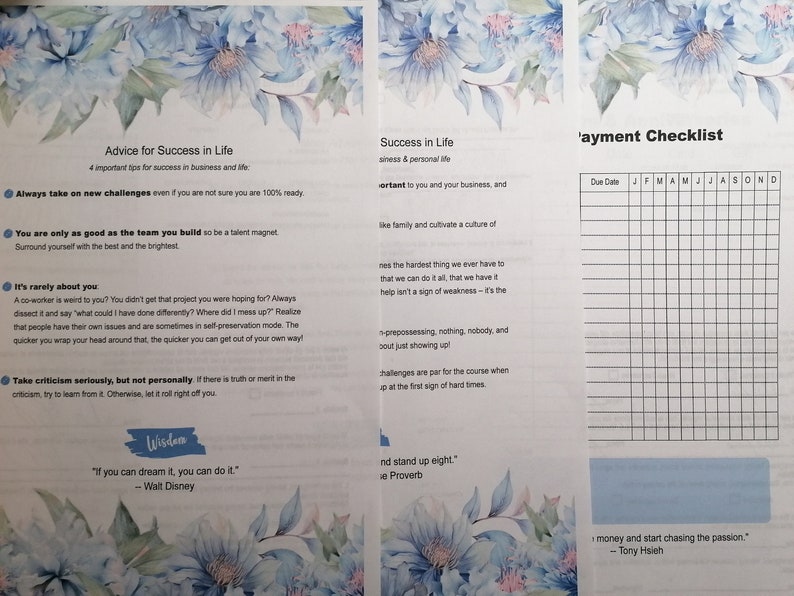2024 Blue Floral Planner for Women, printable, includes 27 pgs, 2 pgs of tabs with words & blank, monthly, weekly, daily, budget, goals image 2