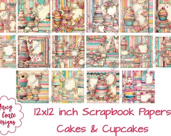 Cakes & Cupcakes 12x12 Digital Scrapbook Papers for scrapbooking, card making, paper crafts, planners, journals, printables, CU OK