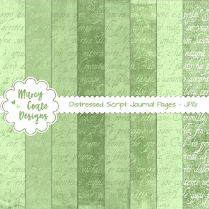8 Green Distressed Script Papers LANDSCAPE, commercieel gebruik OK voor GEDRUKTE tijdschriften, planners, scrapbooking, kaarten, tags, knutselwerkjes, enz.