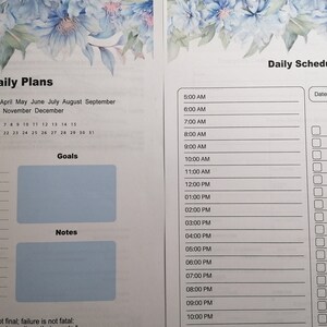 2024 Blue Floral Planner for Women, printable, includes 27 pgs, 2 pgs of tabs with words & blank, monthly, weekly, daily, budget, goals image 3