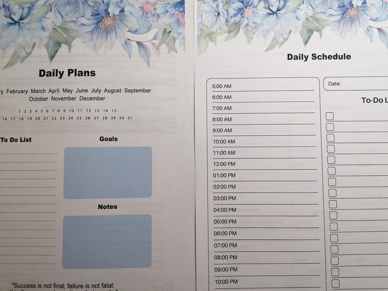 2024 Blue Floral Planner for Women, printable, includes 27 pgs, 2 pgs of tabs with words & blank, monthly, weekly, daily, budget, goals image 3