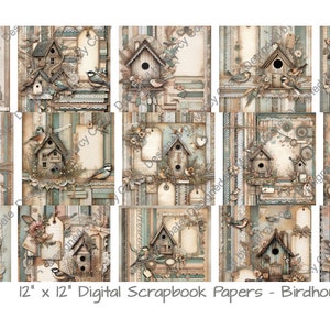 Papéis de scrapbook digital Birdhouse 12x12 para scrapbooking, fabricação de cartões, artesanato em papel, planejadores, diários, imprimíveis, uso comercial OK