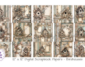 Birdhouse 12x12 Digital Scrapbook Papers for scrapbooking, card making, paper crafts, planners, journals, printables, commercial use OK