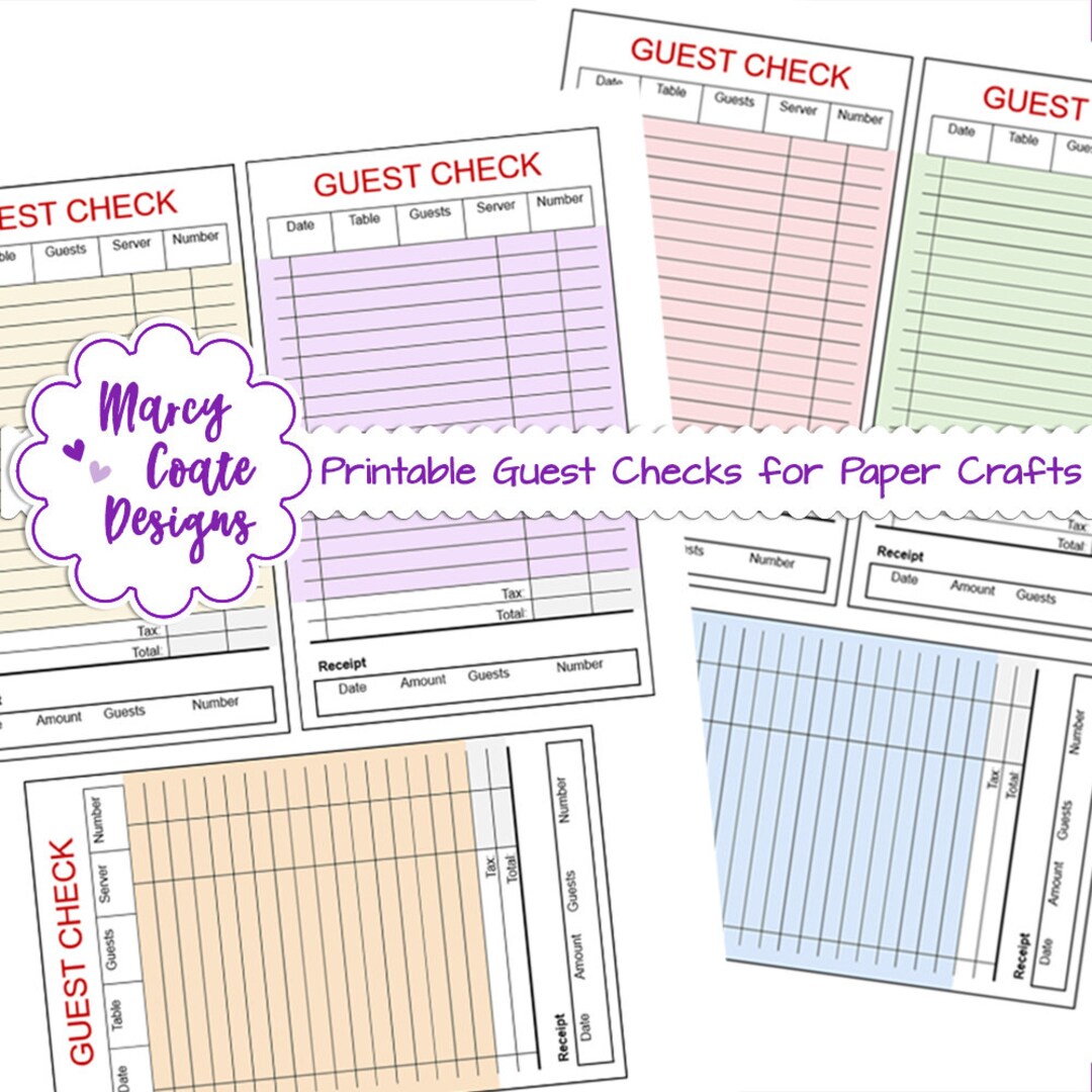 Check Journal Printable Guest Checks for Junk Journals, Paper Crafts, Journal Papers ...