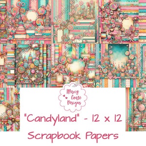 Candyland papéis de scrapbook digital de 12x12 polegadas para scrapbooking, fabricação de cartões, artesanato em papel, planejadores, diários, imprimíveis, CU OK