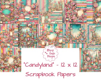 Candyland 12x12 inch Digital Scrapbook Papers for scrapbooking, card making, paper crafts, planners, journals, printables, CU OK