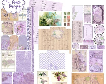 Lilacs Printable Tags, Pockets & Ephemera in shades of lavender, pink and brown for junk journals, planners, scrapbooks, cards, paper crafts