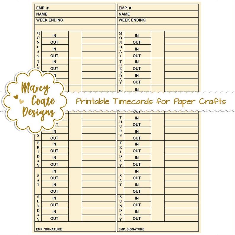 Printable Timecards for Junk Journals Paper Crafts Journal Papers Printable Timecards for Junk Journals Paper Crafts Journal Papers