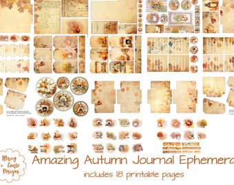 Amazing Autumn Journal Ephemera, junk journal, scrapbook, card making, paper crafts, includes tags, journal cards, labels, fussy cuts & more