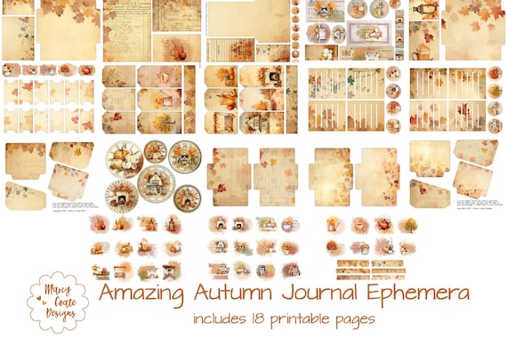 Amazing Autumn Journal Ephemera, junk journal, scrapbook, card making, paper crafts, includes tags, journal cards, labels, fussy cuts & more