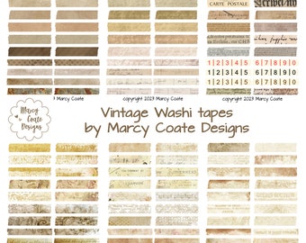 Vintage Washi Tape, PRINTABLE washi strips, washi sticker junk journal, scrapbook, planner, layering, snippets, clusters, ephemera