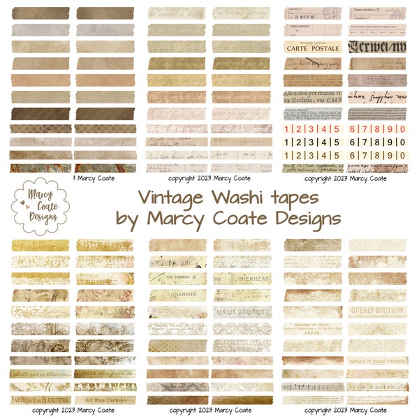 Vintage Washi Tape, PRINTABLE washi strips, washi sticker junk journal, scrapbook, planner, layering, snippets, clusters, ephemera