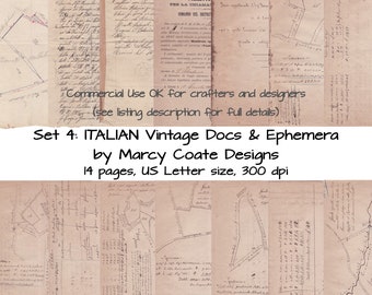 ITALIAN Vintage Documents & Ephemera Set 4, to print for journals, card making, tags, planners, mixed media, scrapbooks, paper crafts etc.