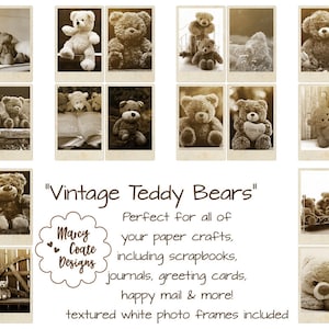 Vintage Style Teddy Bear Fotos mit Grunge Overlays, authentischer "Vintage" -Look, perfekt für Junk Journals, Babyalben & andere Papierarbeiten