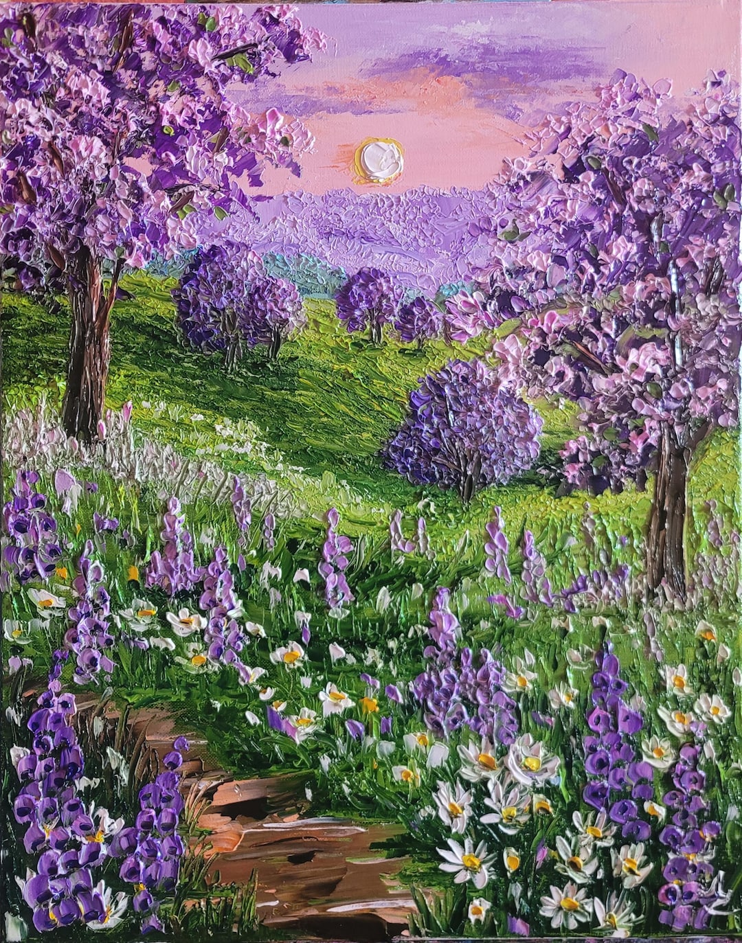 Lavender Field Oil Painting Impasto Original Flower Meadow Wall Art ...