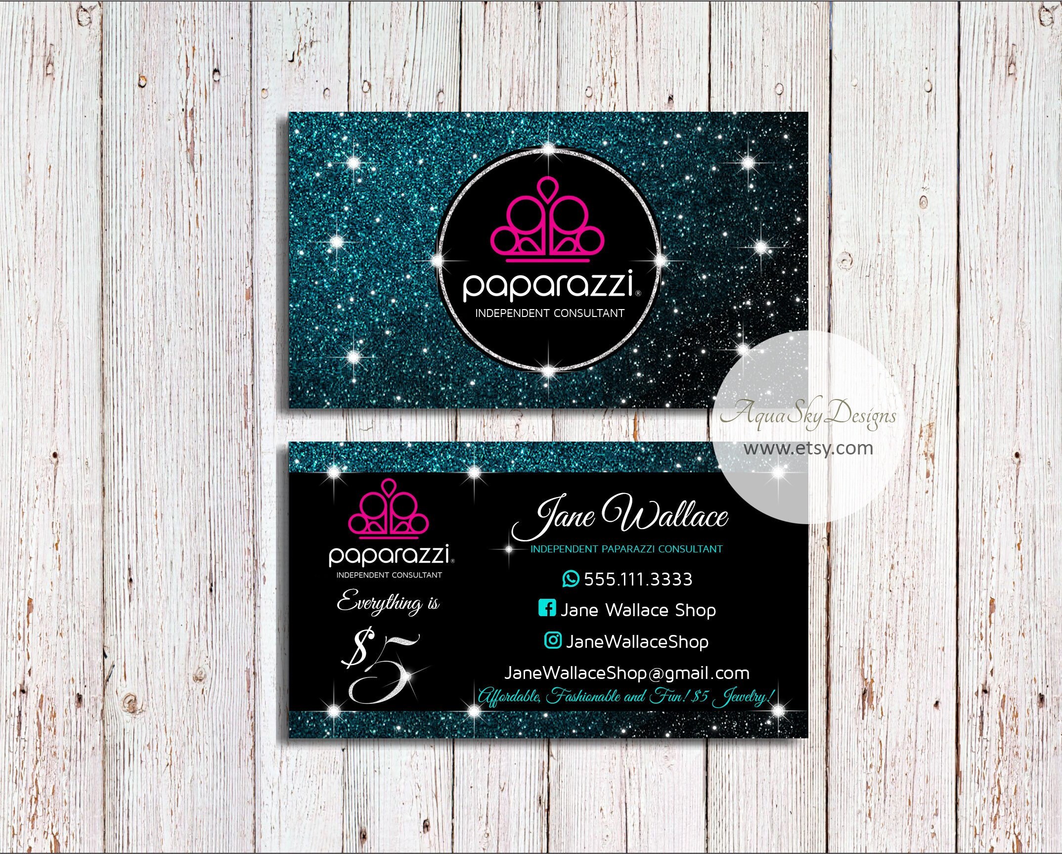 Paparazzi Business Cards Teal Blue Paparazzi Business Card | Etsy