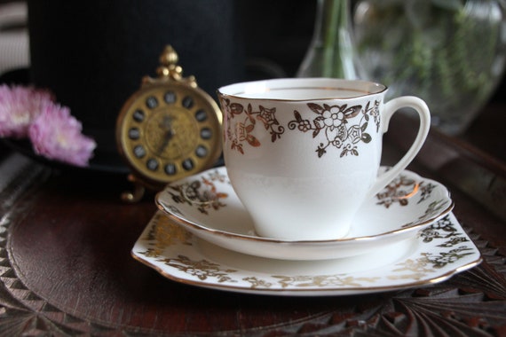 Vintage Bell China Tea Sets White and Gold With Tea Cup Saucer