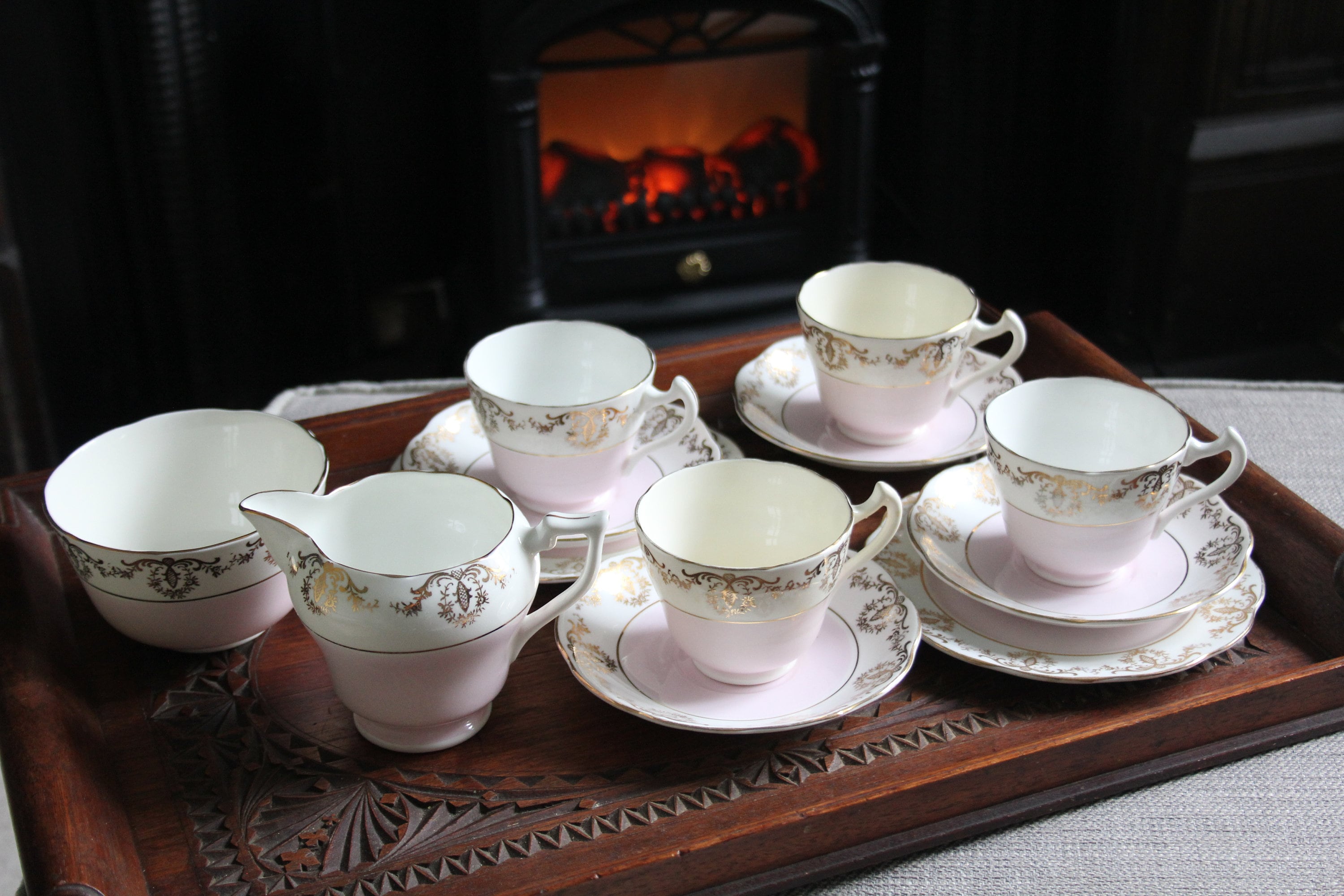 Vintage Pastel Pink and Gold Fine Bone China Longton England Tea