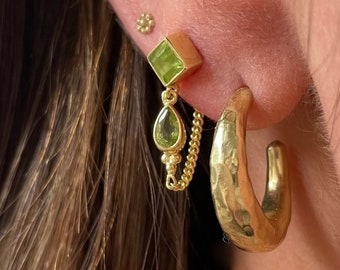 Kalani 14K Gold Plated Sterling Silver Green Peridot Delicate Wrap around Studs, Gold Wrap Studs Peridot, Gift, 14K Gold Peridot Studs