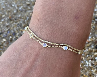 Gold Cleo Rainbow Moonstone Delicate Bracelet, Dainty Gold Moonstone Bracelet, June birthstone, Semi precious stone bracelet, Fine Jewelry