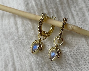 Avery Mini Hoop Earrings, Small Moonstone Hoops, Dainty Everyday Hoops, Birthstone Jewelry, June Birthstone, Gifts for her, Tiny Gold Hoops