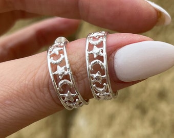 Sterling Silver Moon Hoops, Hand Made Small Silver Hoops Beaten Texture, Everyday Hoops, Classic Silver Hoops, Silver Creole Hoop Earrings