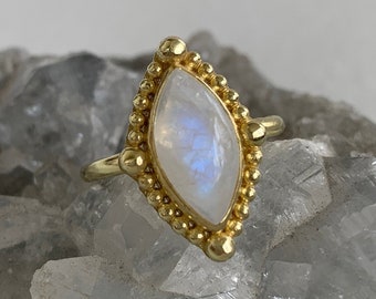 Enchanted Rainbow Moonstone 14K Gold Plated Sterling Silver Statement Ring, Rainbow Moonstone, June Birthstone, Statement Ring, Moon Stone