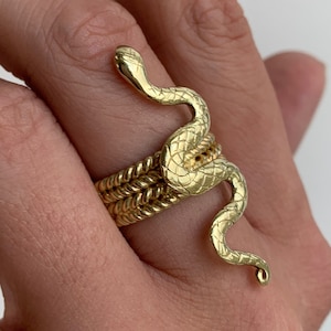 Serpent 14K Gold Plated Sterling Silver Statement Ring, Gold Snake Ring, Gold Unisex Ring Snake, Handmade Serpent Ring, 14K Gold Rings