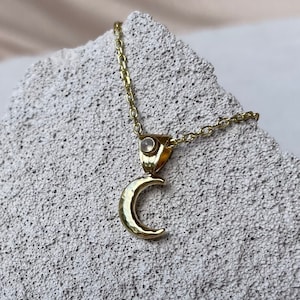 La Luna 14K Gold necklace, Tiny Gold Crescent Moon Jewelry, Fine Dainty Gold Moonstone Necklace, Minimal moon necklaces, Moonstone Necklace image 6