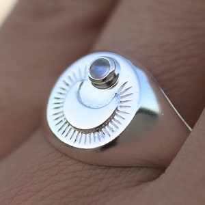Oracle Sterling Silver Rainbow Moonstone Signet Ring, Unisex Silver Signet Ring, June Birthstone, Matching Couple Ring, Moon Ring