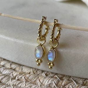Camille Mini Boucles d’oreilles en argent sterling plaqué or, Cerceaux délicats de tous les jours, Bijoux en pierre de naissance de juin, Cadeaux pour elle, Petits cerceaux en or