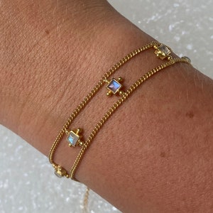 Riri 14K Gold Plated Rainbow Moonstone Delicate Bracelet, Fine Dainty Gold Moonstone Bracelet, June birthstone, Semi precious stone bracelet