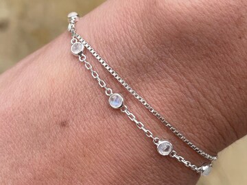 Sun and Moon Sterling Silver Bracelet Fine Cosmic Jewelry Bracelet with Sun and Moons Celestial Jewelry Hand Made Delicate Bracelets Bridal