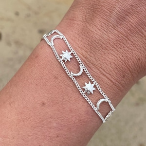 Luminate Sterling Silver Bracelet, Womens Fine Sterling Silver Bracelet with Sun and Moons, Celestial Jewelry, Hand Made Delicate Bracelets