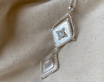 Lovers Locket Sterling Silver Rainbow Moonstone Double PendantLocket, Boho Moonstone Jewelry, Gifts for her, Womens Special Gifts Gifts