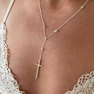Ace of Swords Sterling Silver and Rainbow Moonstone Necklace Sword Necklace, Sword Amulet, Silver Sword Pendant, Sword Jewelry