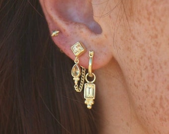 Citrine Studs Front To Back Chain Earrings Birthstone 14K Gold Vermeil Citrine Earrings Dangle Chain Studs Chain Earrings: Kalani Citrine