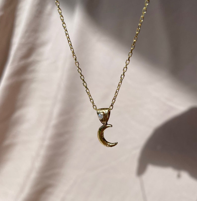 La Luna 14K Gold necklace, Tiny Gold Crescent Moon Jewelry, Fine Dainty Gold Moonstone Necklace, Minimal moon necklaces, Moonstone Necklace image 4