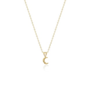 La Luna 14K Gold necklace, Tiny Gold Crescent Moon Jewelry, Fine Dainty Gold Moonstone Necklace, Minimal moon necklaces, Moonstone Necklace image 9