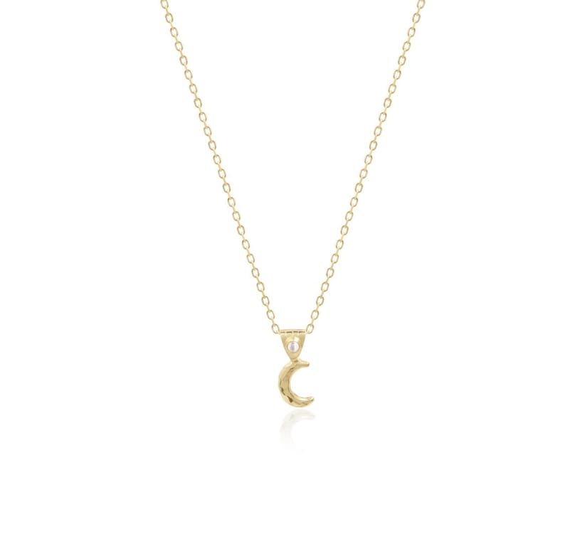 La Luna 14K Gold necklace, Tiny Gold Crescent Moon Jewelry, Fine Dainty Gold Moonstone Necklace, Minimal moon necklaces, Moonstone Necklace image 9