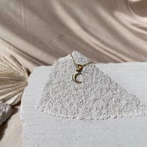 La Luna 14K Gold necklace, Tiny Gold Crescent Moon Jewelry, Fine Dainty Gold Moonstone Necklace, Minimal moon necklaces, Moonstone Necklace image 8