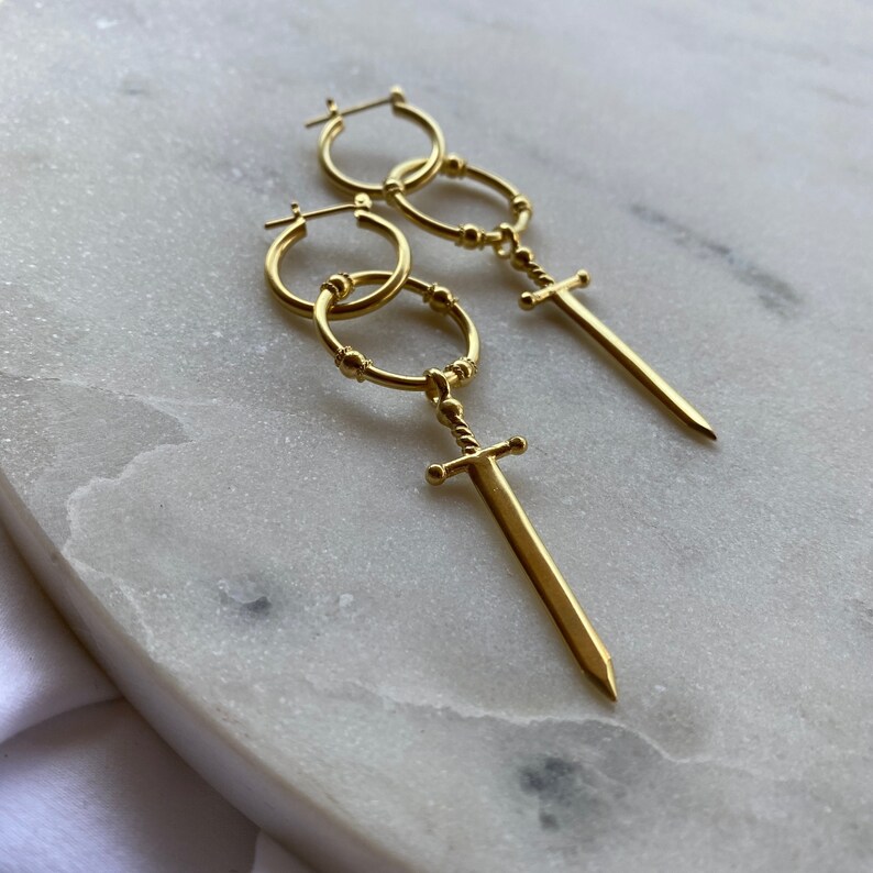 Two of Swords 14K Gold Vermeil Hoop Earrings Womens Dagger Etsy