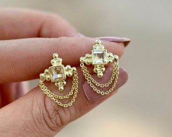 Gold Citrine Stud Earrings Natural Citrine Delicate Earrings For Her Citrine Statement Earrings Yellow Birthstone November Birthstone Gift