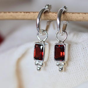 Gold Garnet Earrings Square Red Stone Chain Studs Occasion Jewelry Boho Chic Studs Pear Stone Dangling Chain 14K Gold Vermeil Jewelry