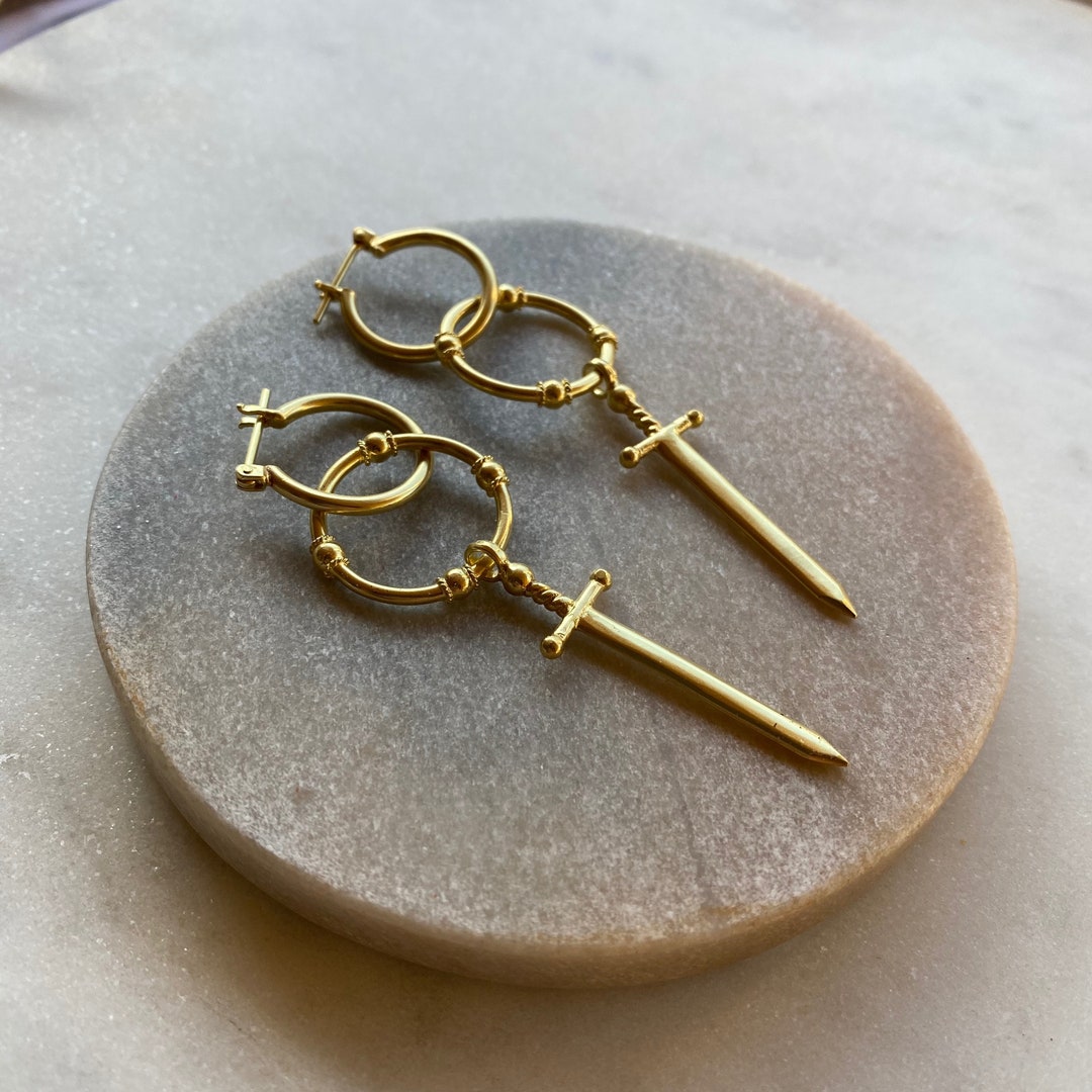 Two of Swords 14K Gold Plated Sterling Silver Hoop Earrings, Womens