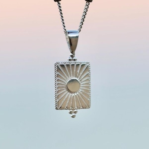 Sun Sterling Silver Rectangle Necklace Dainty Silver Moon on Ball Chain Adjustable Silver Layering Necklace Reversible Sun Moon Charm