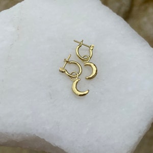 La Luna 14K Gold Moon Mini Hoop Earrings, Gifts for her, Gold Plated Cosmic Mini Hoops, Moon Hoops, Small Gold Charm Hoops, Moon Huggies