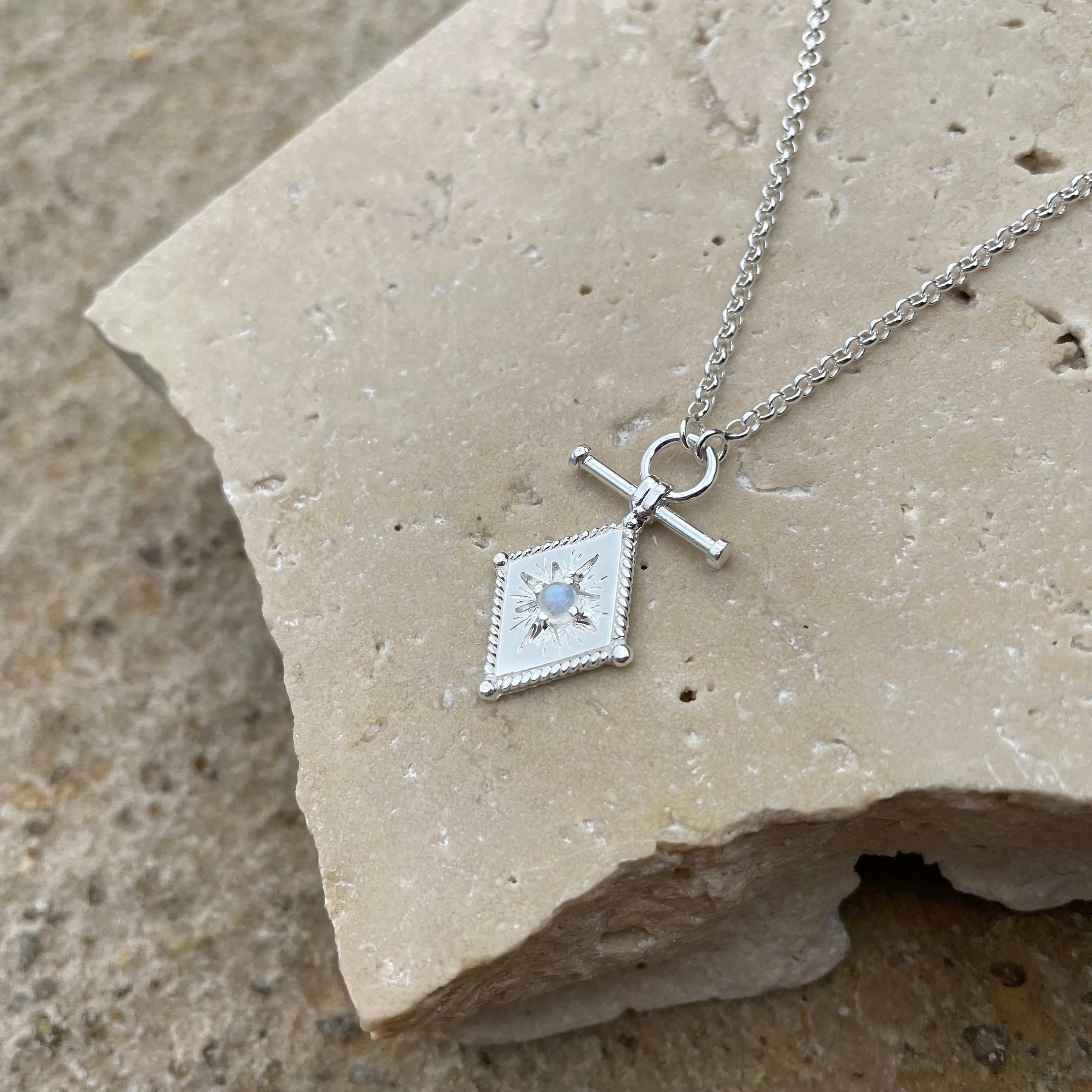 Silver T Bar Moonstone Cosmic Necklace Sterling Silver