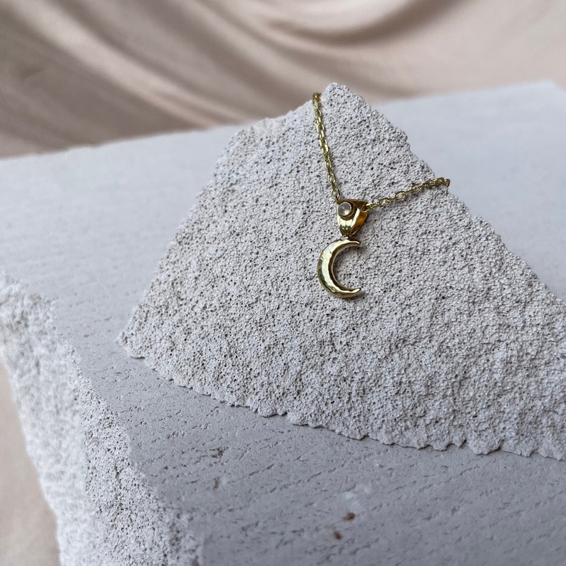 La Luna 14K Gold necklace, Tiny Gold Crescent Moon Jewelry, Fine Dainty Gold Moonstone Necklace, Minimal moon necklaces, Moonstone Necklace image 6